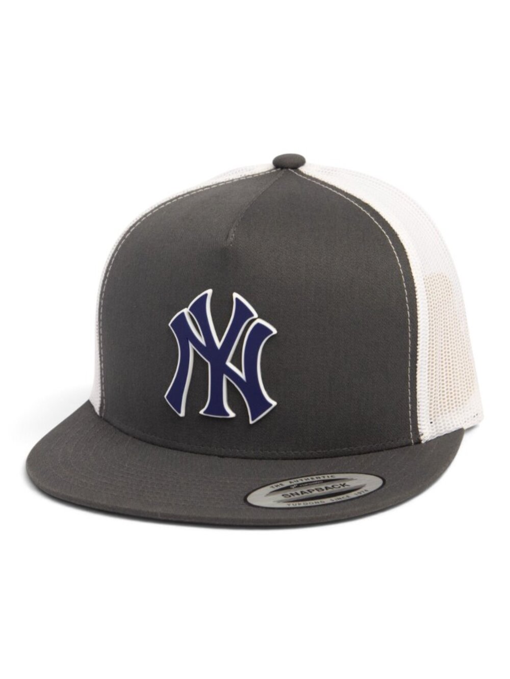 New York Yankees NY Navy 3D YP Snapback Flat Bill Trucker Hat- Charcoal/ White